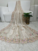 Off white Designer Shimmer Organza saree