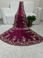 Wine Royal Satin Organza Designer Saree