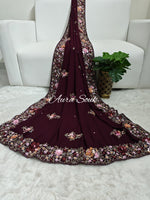 Wine Georgette Designer Saree