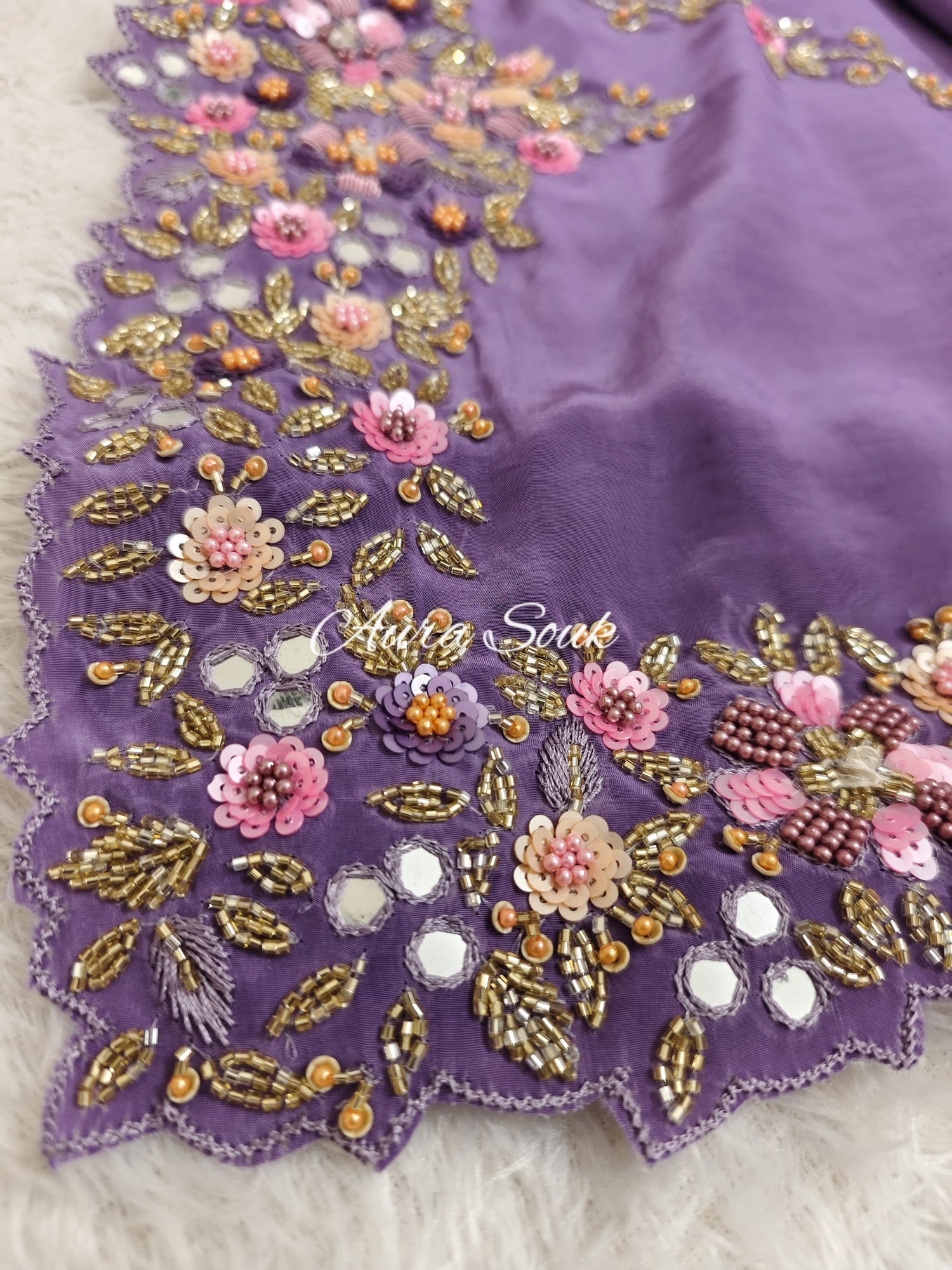 Lavender Designer Crepe Silk Saree