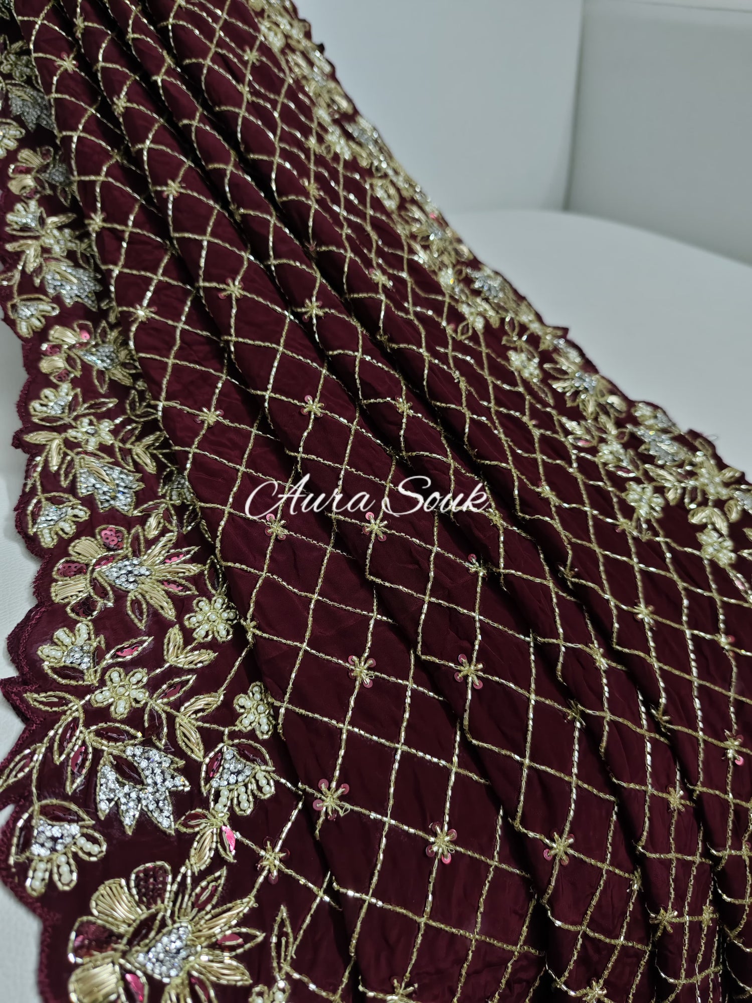 Wine Designer Satin Organza Saree