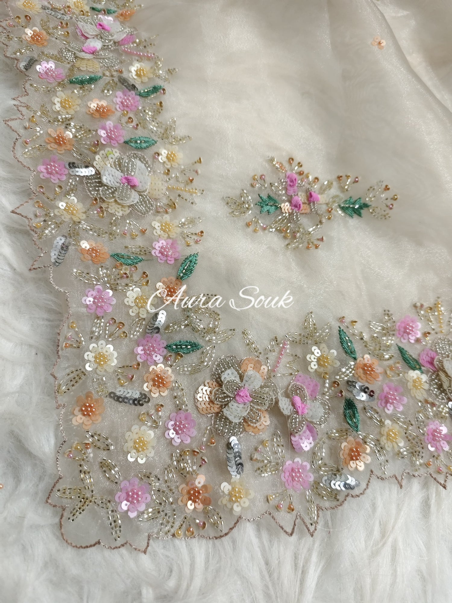 Off white Designer Shimmer Organza saree