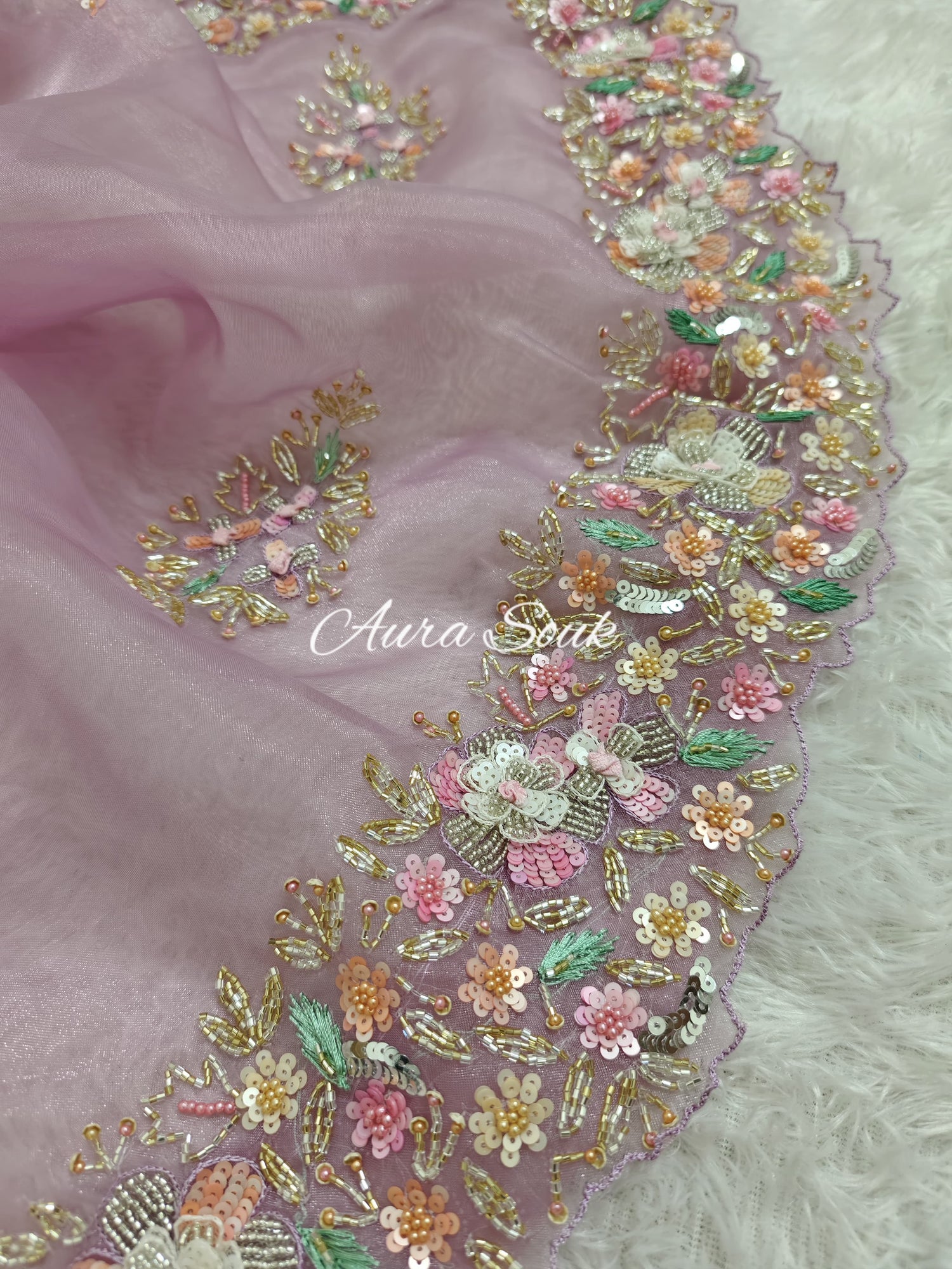 lavender Designer Shimmer Organza Saree