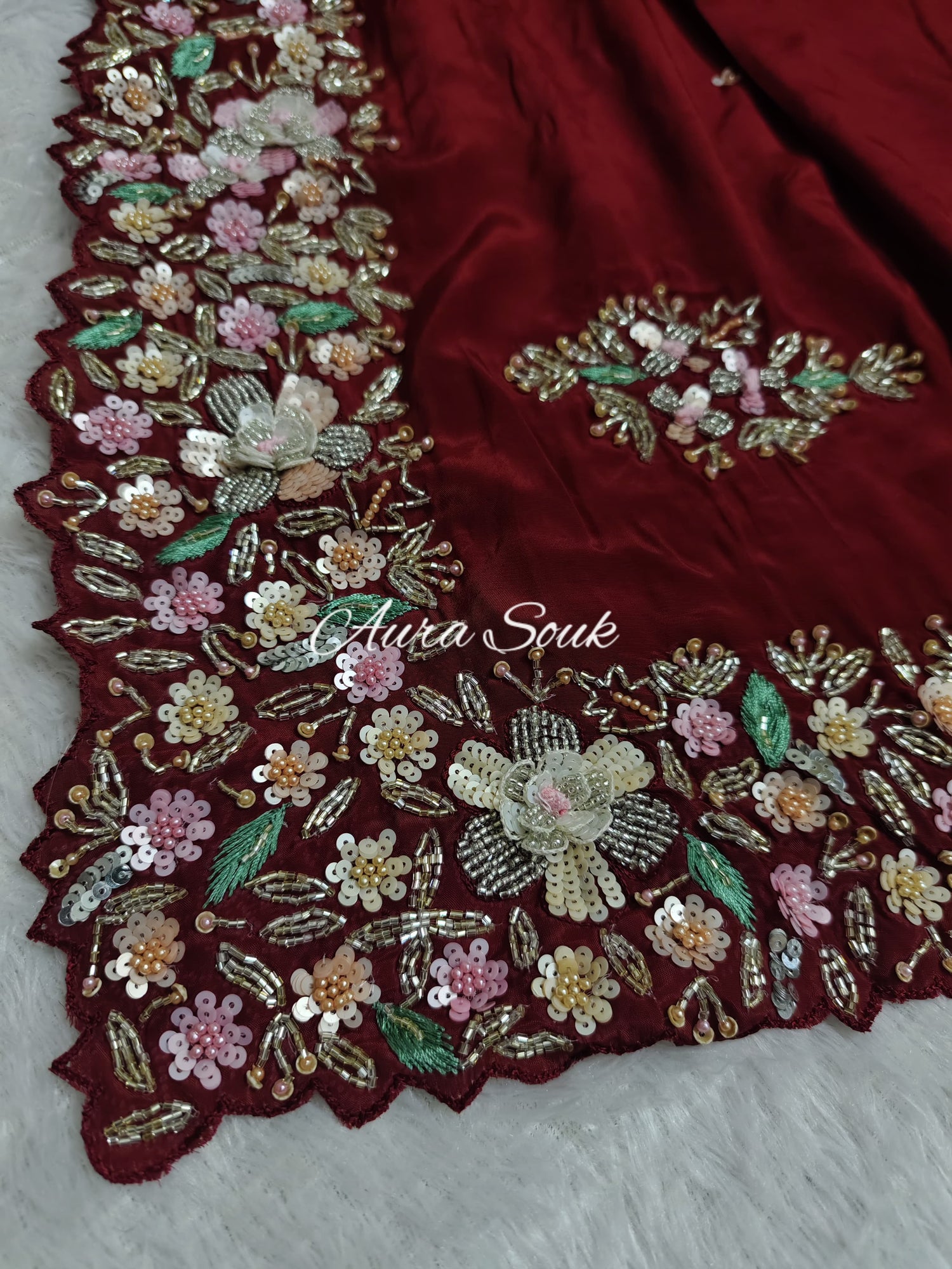 Red Designer Satin Organza Saree