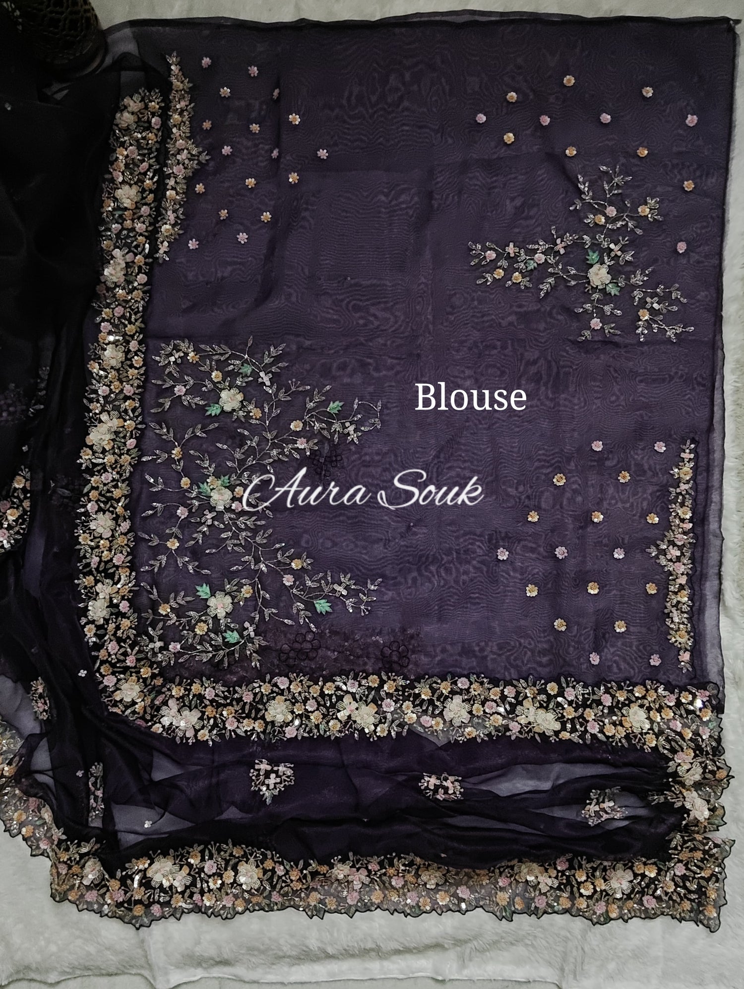 Purple Designer Pure Organza Saree