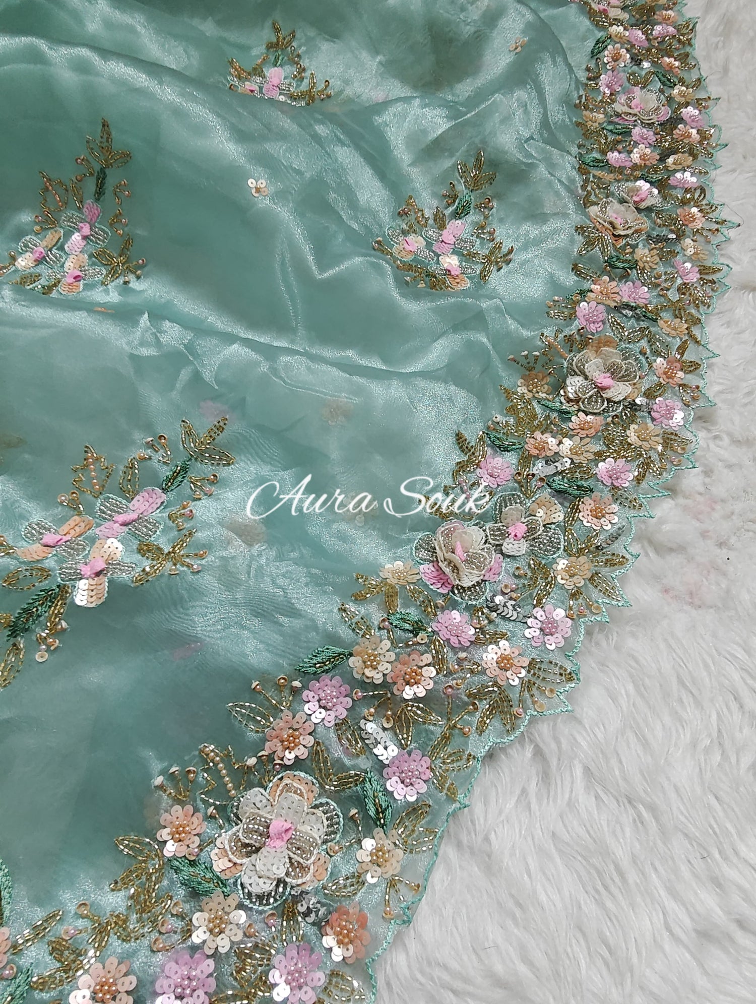 Blue Designer Shimmer Organza Saree