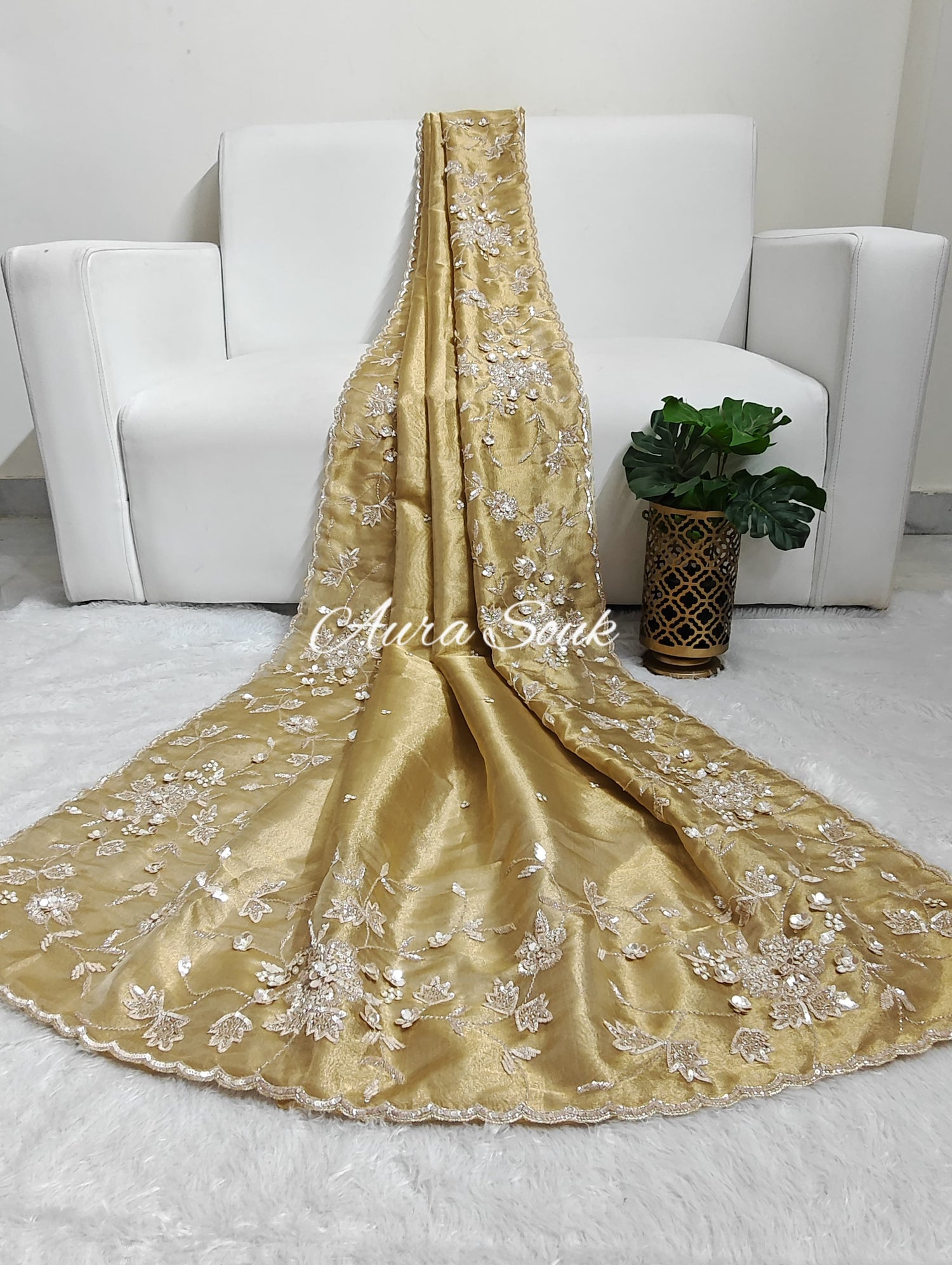 Gold Dual Toned Banarasi Tissue Designer Saree