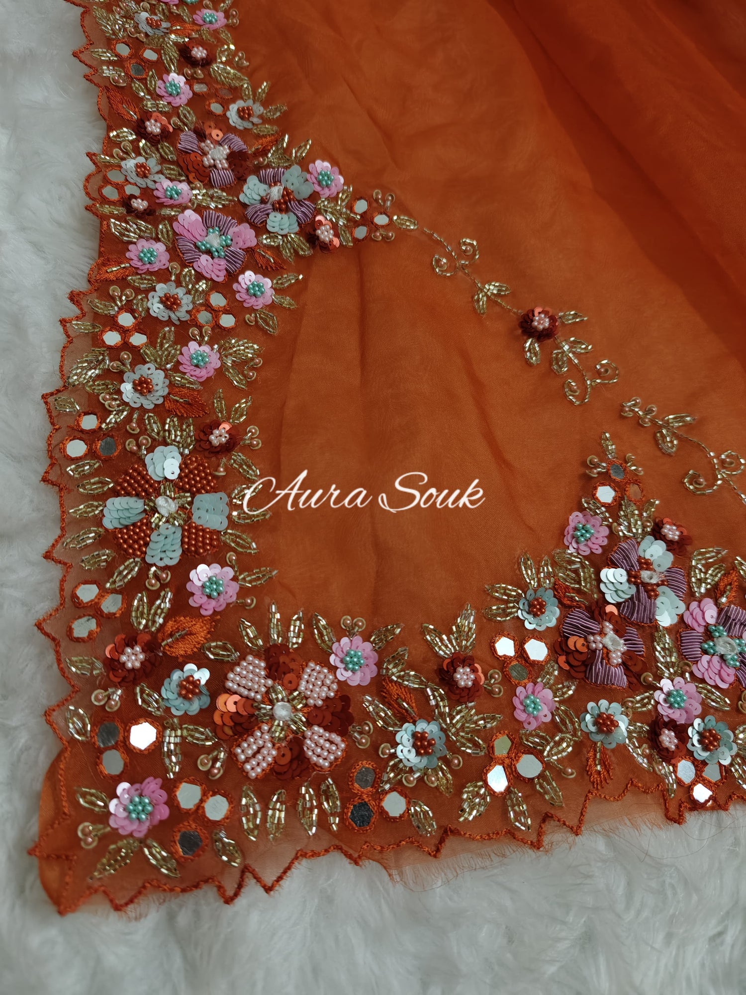 Orange Organza Designer Saree