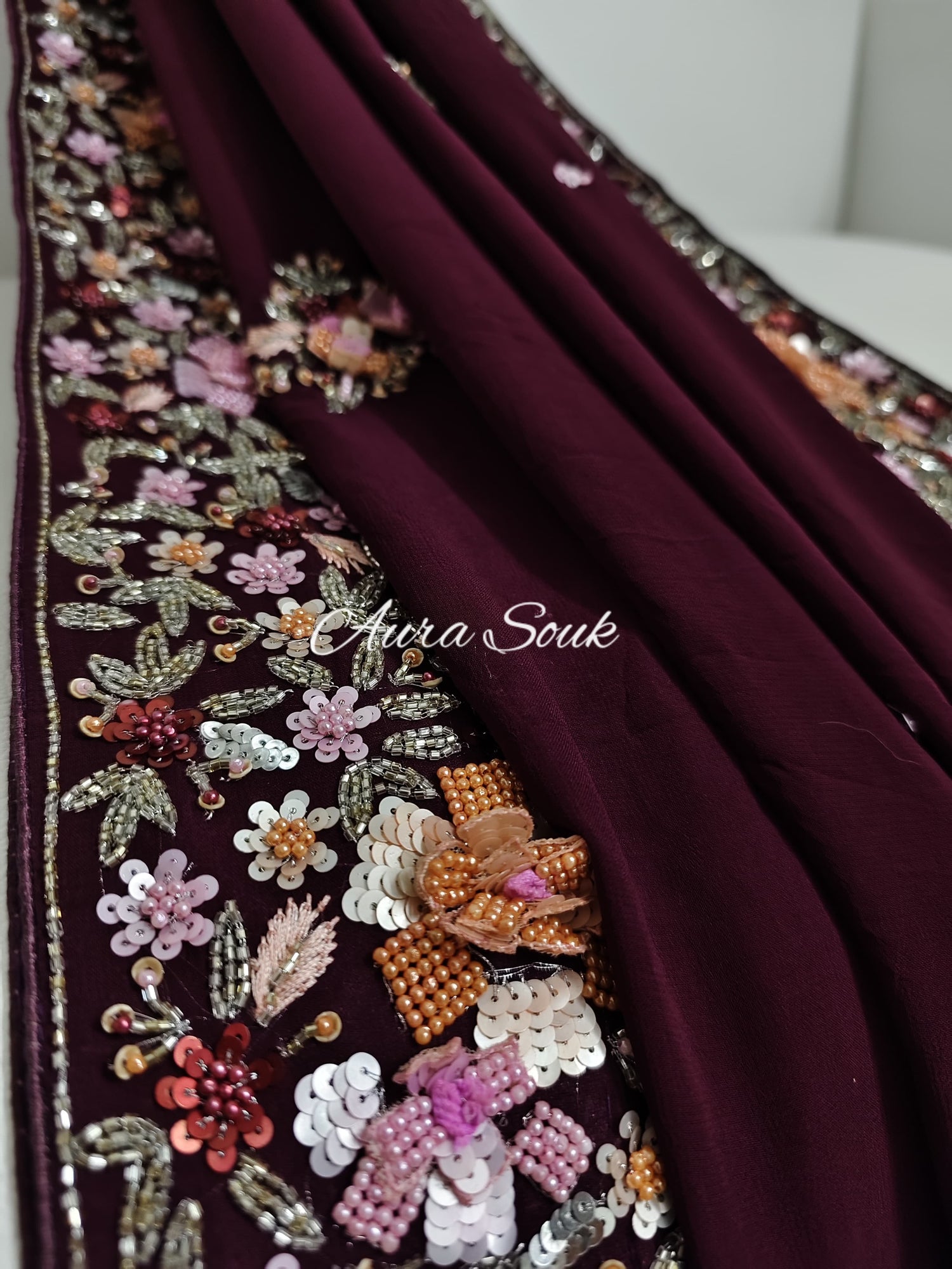 Wine Georgette Designer Saree