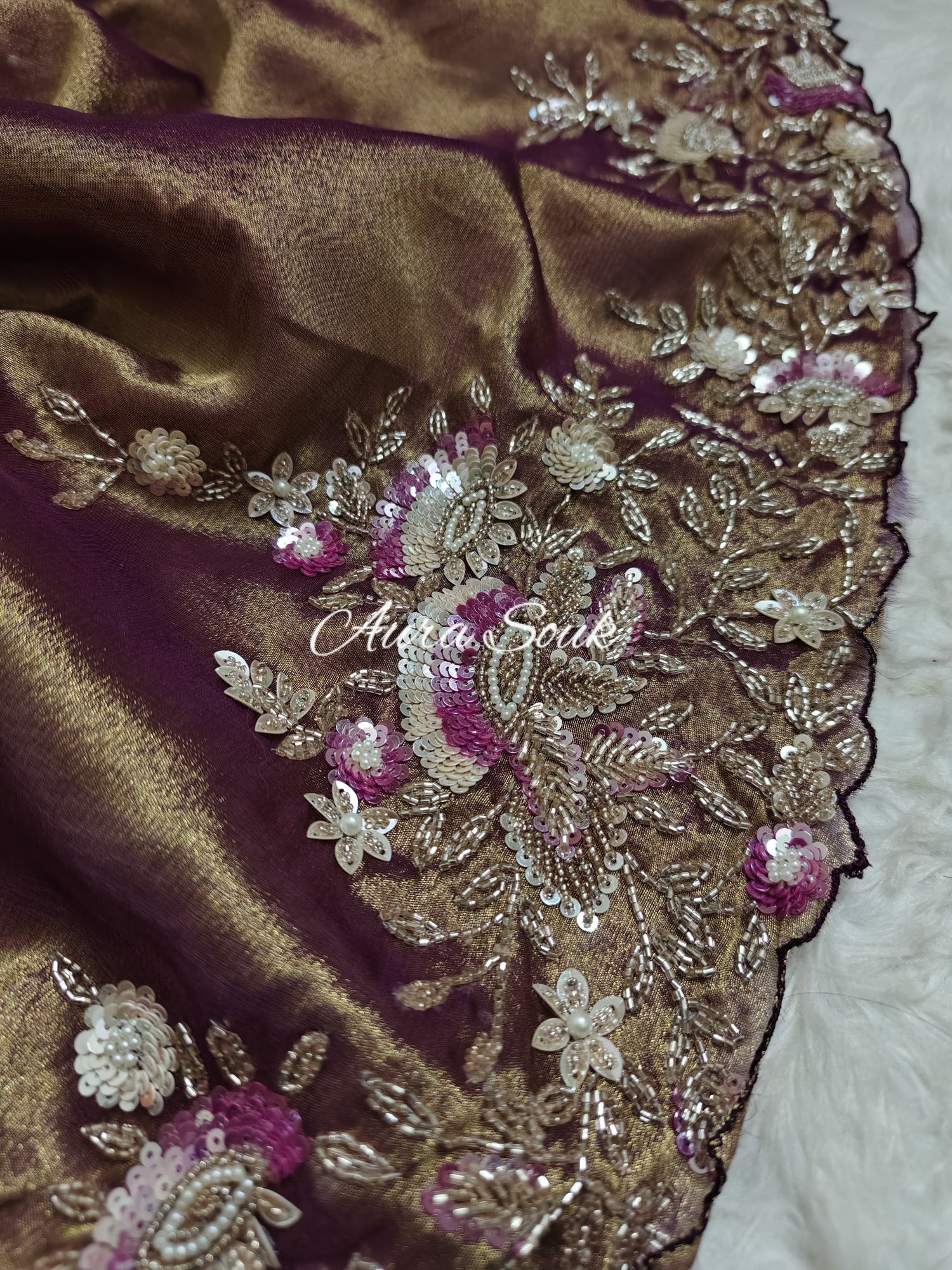 Bronze Dual Toned Tissue Silk Designer Saree