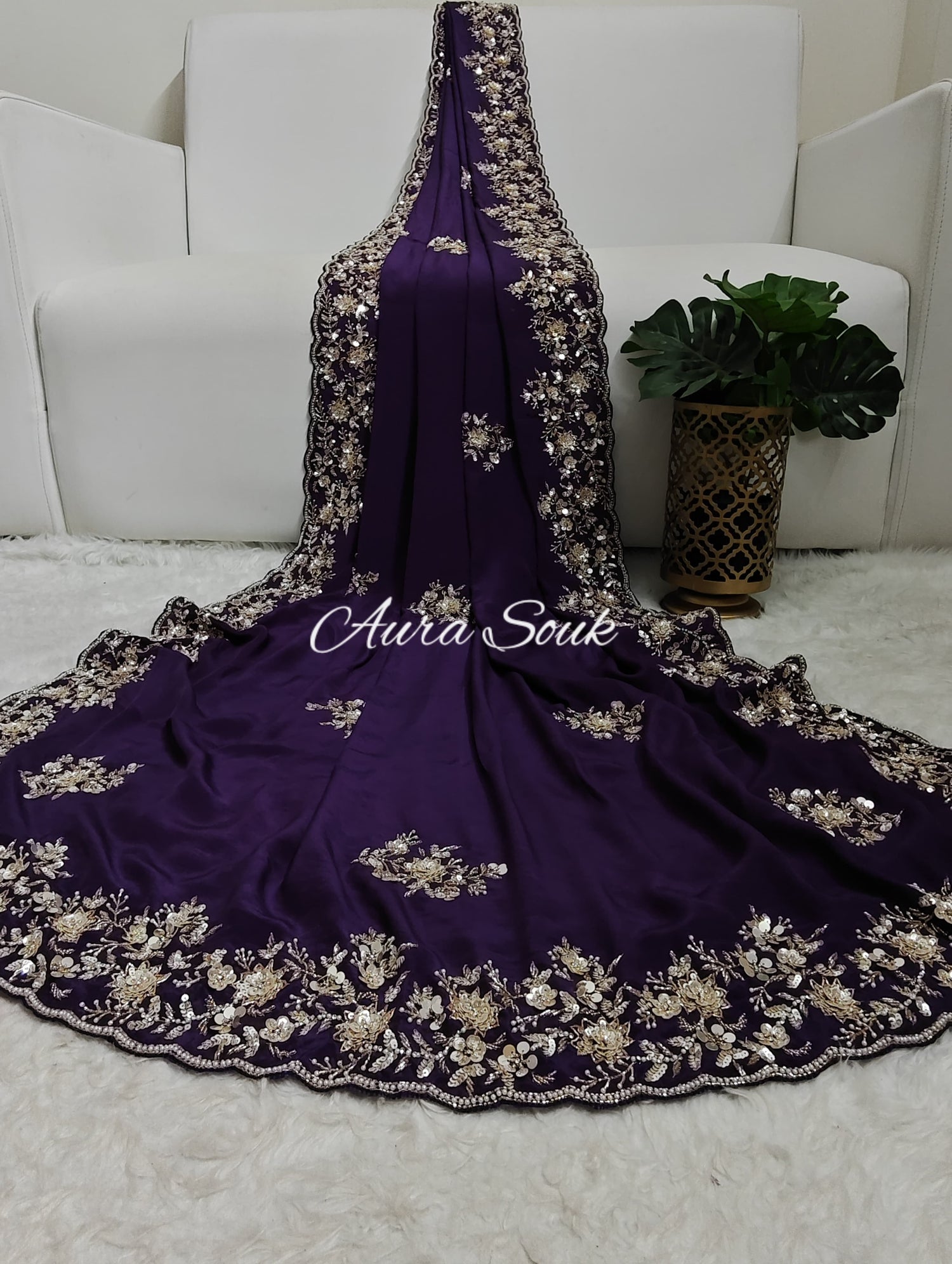 Nude Purple Organza Designer Saree