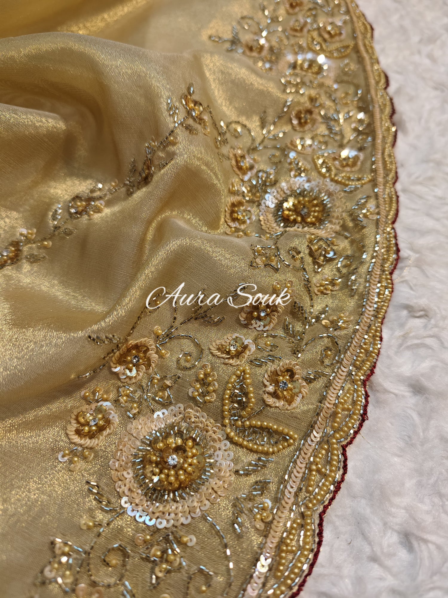 Gold Color Tissue Silk Designer Saree
